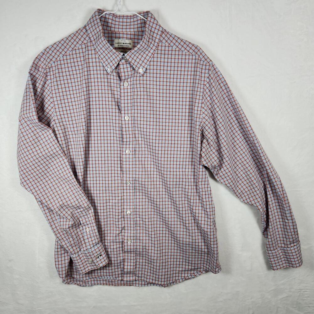 Lucky Brand Slim Fit Multicolor Checked Long Sleeve Button Down Shirt Size Large
